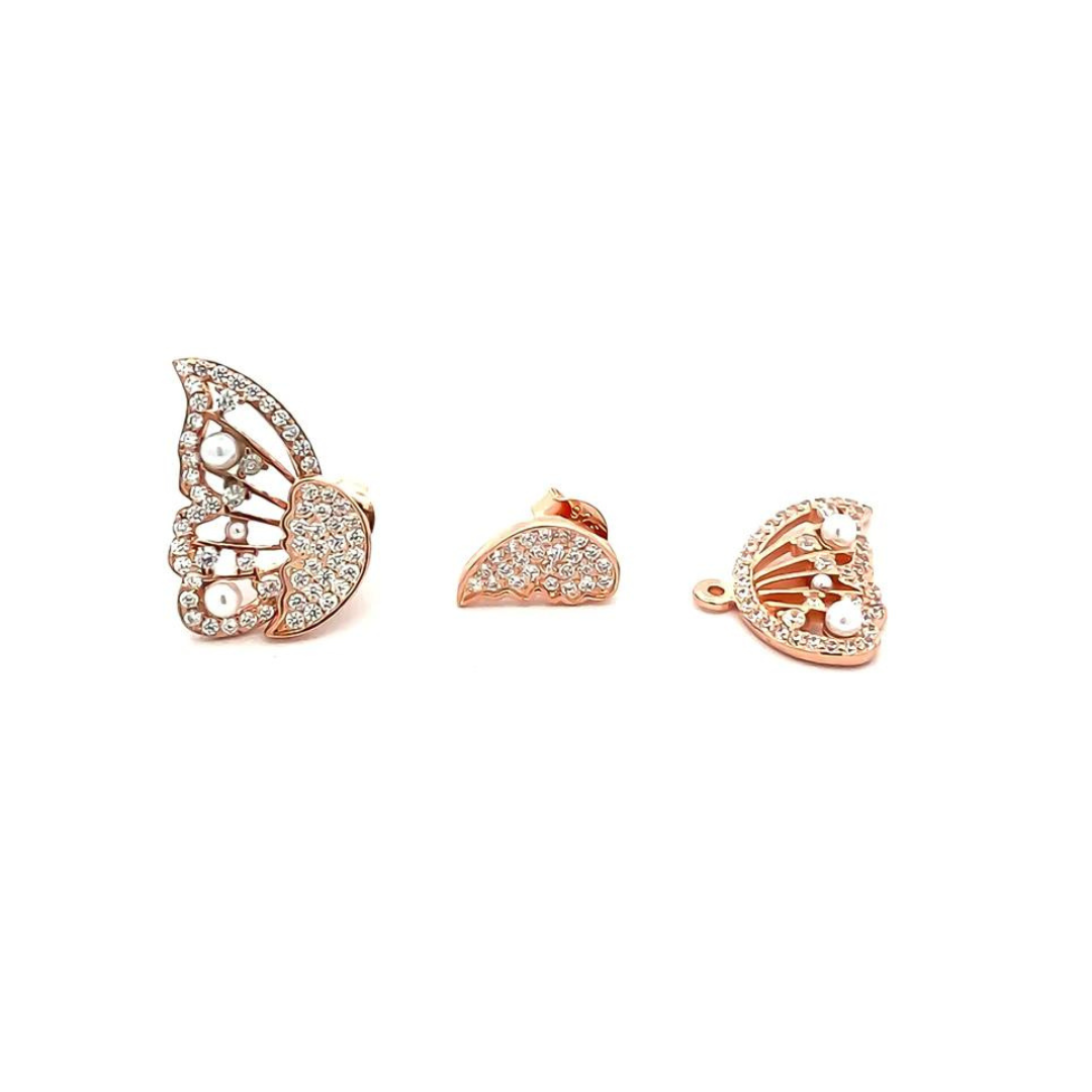 Crystal Swarovski Diamond Pearls Butterfly Silver Stud