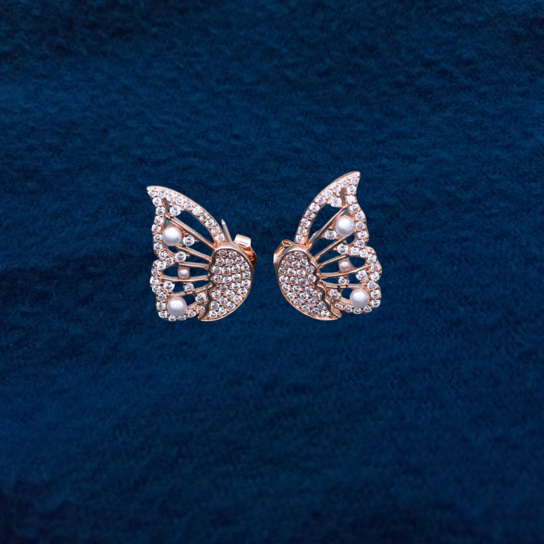 Crystal Swarovski Diamond Pearls Butterfly Silver Stud