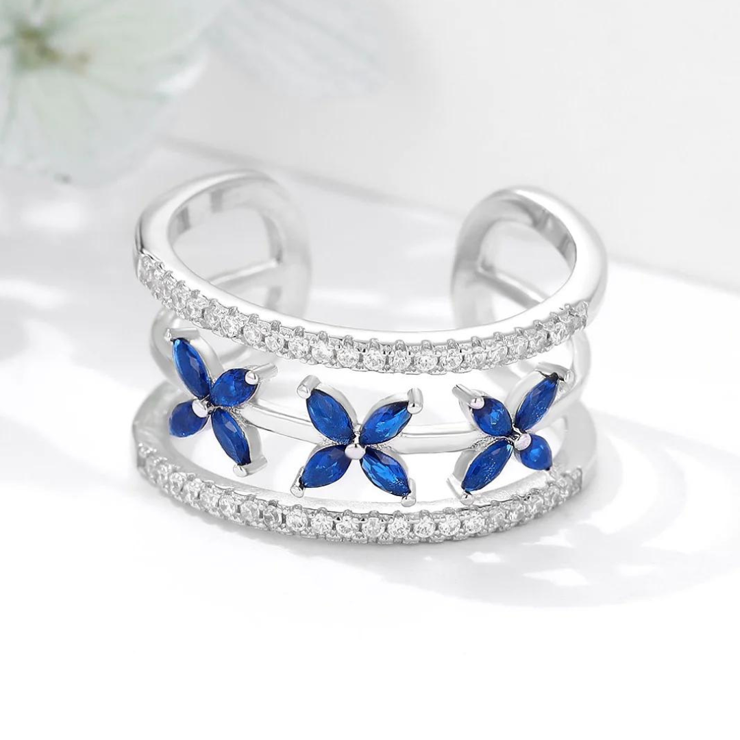 Three Flower Adjustable Ring