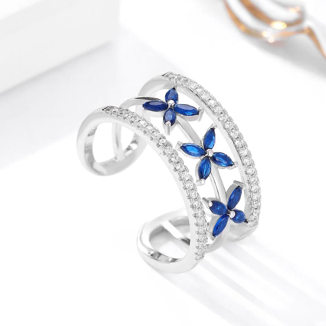 Three Flower Adjustable Ring